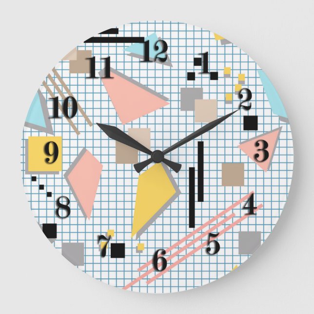 Seamless school geometric memphis shapes pattern s large clock (Front)