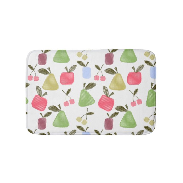 Seamless scratched cartoon fruits apples pears che bath mat (Front)