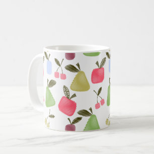 Seamless scratched cartoon fruits apples pears che coffee mug