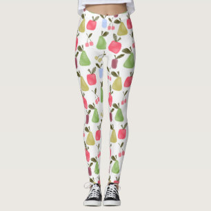 Seamless scratched cartoon fruits apples pears che leggings