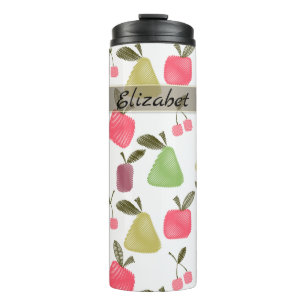 Seamless scratched cartoon fruits apples pears che thermal tumbler