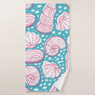 Seamless sea pattern with different shells. Vintag Bath Towel