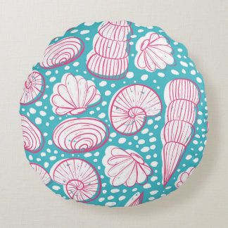 Seamless sea pattern with different shells. Vintag Round Cushion