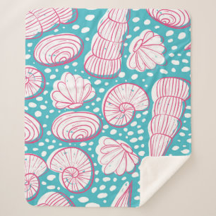 Seamless sea pattern with different shells. Vintag Sherpa Blanket