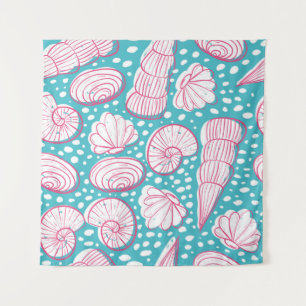 Seamless sea pattern with different shells. Vintag Tapestry