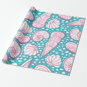Seamless sea pattern with different shells. Vintag Wrapping Paper