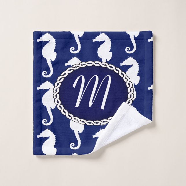 Seamless Seahorse Pattern Bath Towel Set (Wash Cloth)