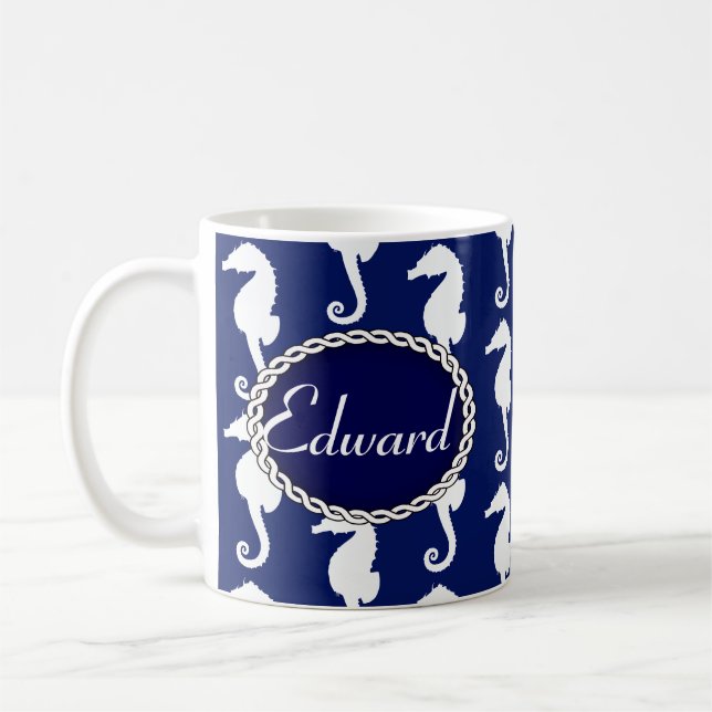 Seamless Seahorse Pattern Coffee Mug (Left)