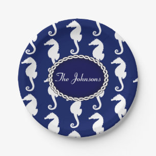 Seamless Seahorse Pattern Paper Plate