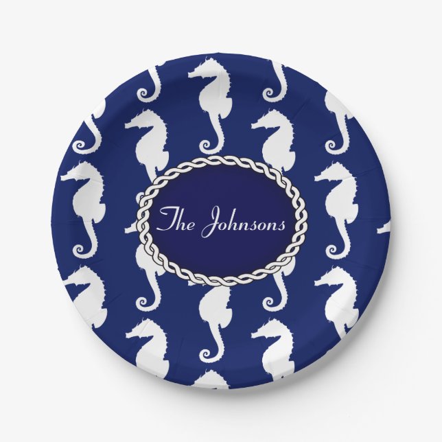 Seamless Seahorse Pattern Paper Plate (Front)