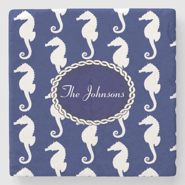 Seamless Seahorse Pattern Stone Coaster (Front)