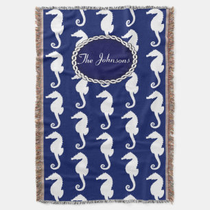 Seamless Seahorse Pattern Throw Blanket
