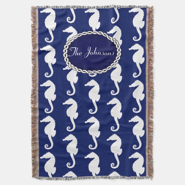 Seamless Seahorse Pattern Throw Blanket (Front Vertical)