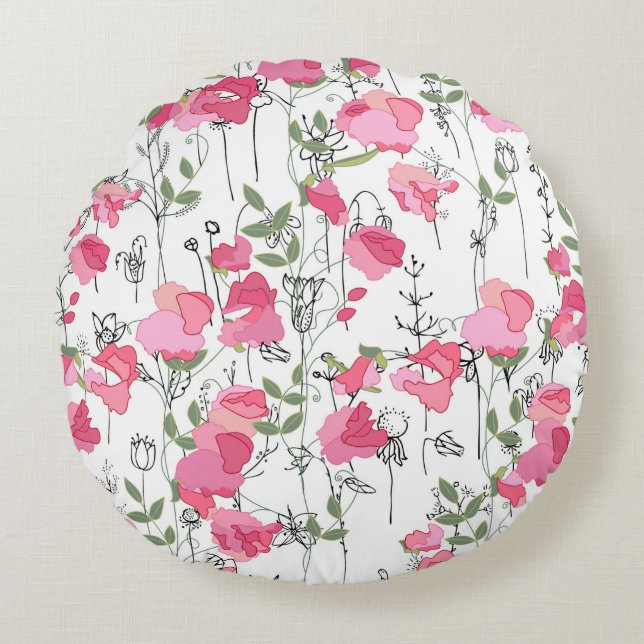 Seamless season pattern with sweet pea. Endless te Round Cushion (Front)