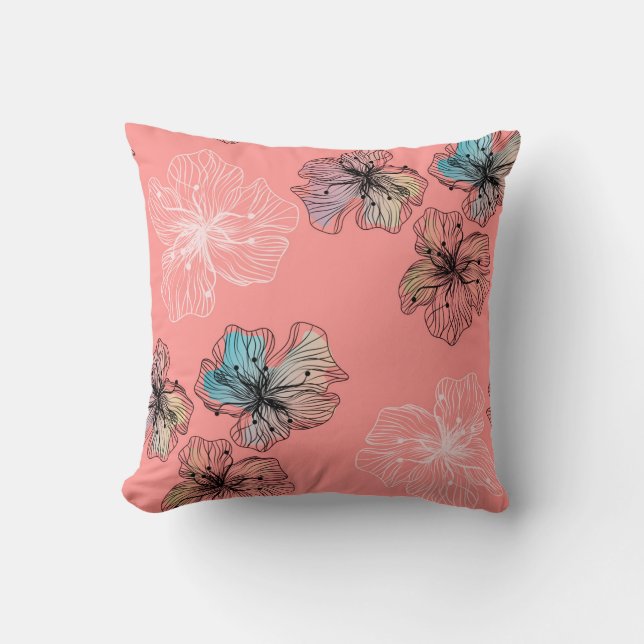 Seamless sketched lined flowers abstract modern pa cushion (Front)