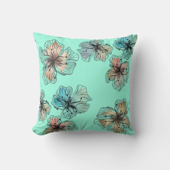 Seamless sketched lined flowers abstract modern pa cushion (Front)
