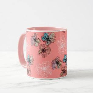 Seamless sketched lined flowers abstract modern pa mug
