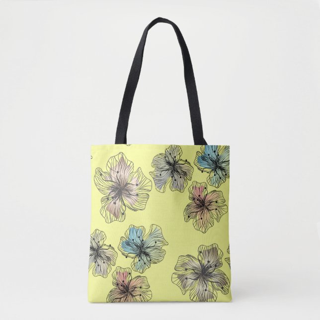 Seamless sketched lined flowers abstract modern pa tote bag (Front)