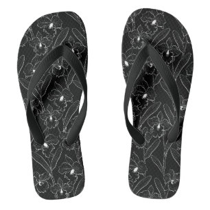Seamless sketched orchid cattleya flowers tropical thongs