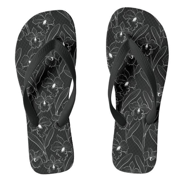 Seamless sketched orchid cattleya flowers tropical thongs (Footbed)