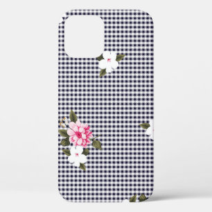 Seamless small checks and flower patternabstract, iPhone 12 case