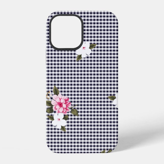 Seamless small checks and flower patternabstract,  iPhone case (Back)