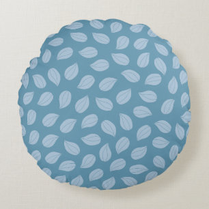 Seamless Soft Blue Leaf Pattern Round Cushion