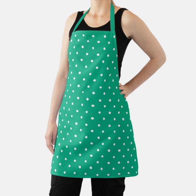 Seamless solid teal polka dot pattern apron (Insitu)
