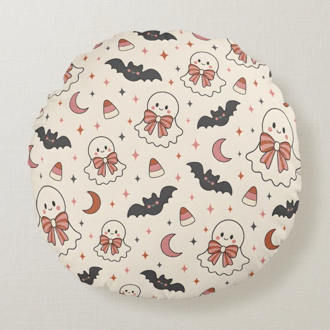 Seamless Spooky Cute Fall Design Round Cushion (Front)