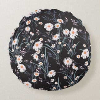 Seamless spring floral pattern with daisies round cushion