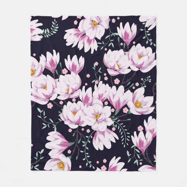 Seamless spring pattern with magnolias. fleece blanket (Front)