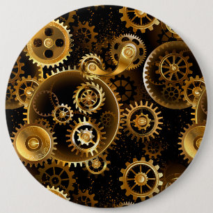 Seamless Steampunk Brass Gears 6 Cm Round Badge