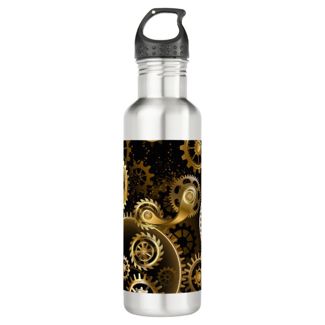 Seamless Steampunk Brass Gears 710 Ml Water Bottle (Front)