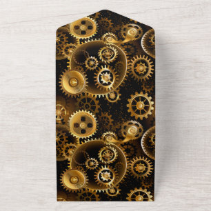 Seamless Steampunk Brass Gears All In One Invitation