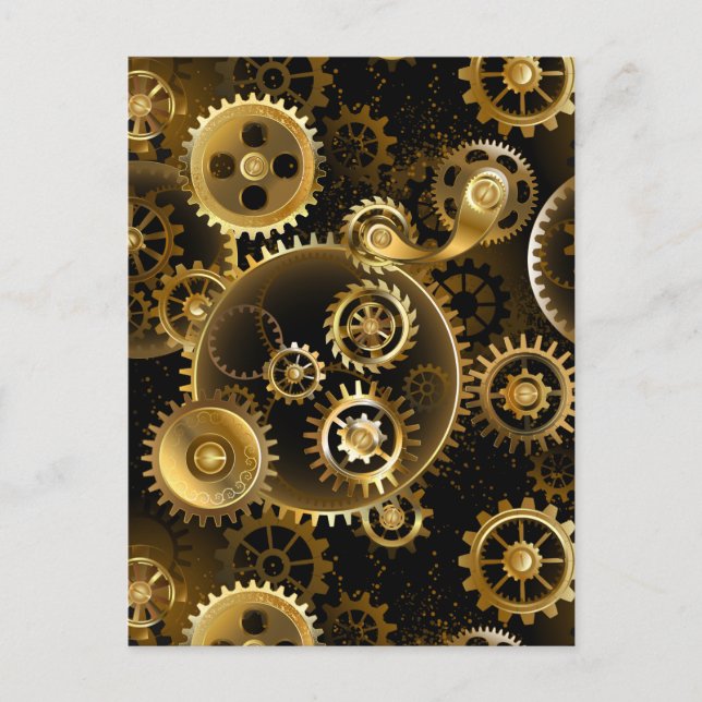 Seamless Steampunk Brass Gears Announcement Postcard (Front)