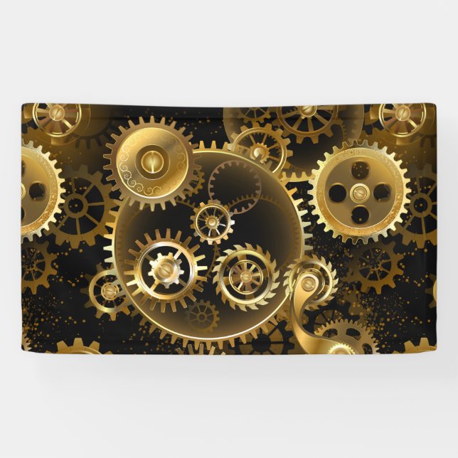 Seamless Steampunk Brass Gears Banner (Horizontal)