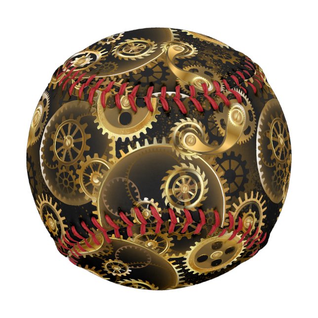 Seamless Steampunk Brass Gears Baseball (Front)