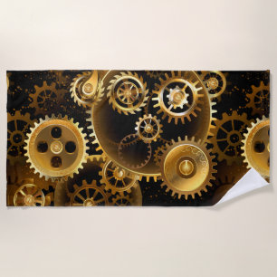 Seamless Steampunk Brass Gears Beach Towel