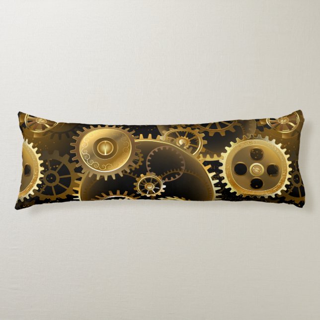 Seamless Steampunk Brass Gears Body Cushion (Front)
