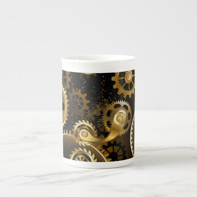 Seamless Steampunk Brass Gears Bone China Mug (Front)