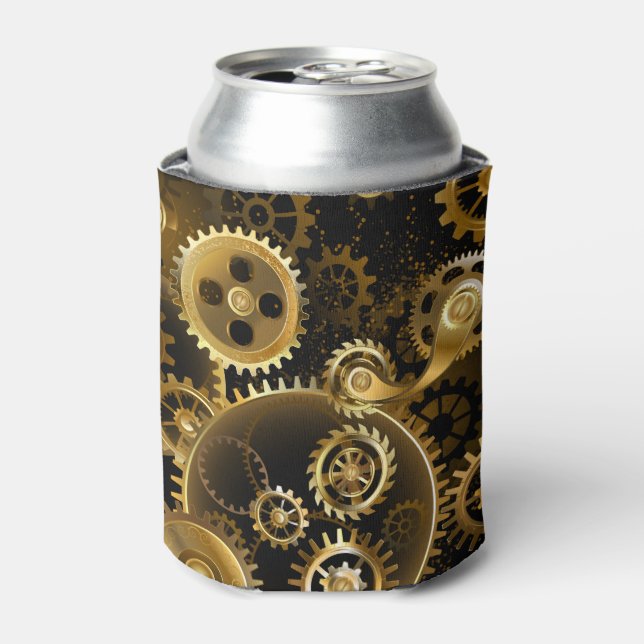 Seamless Steampunk Brass Gears Can Cooler (Can Front)