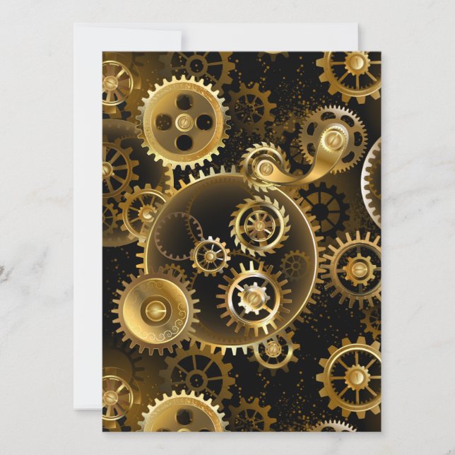 Seamless Steampunk Brass Gears Card (Front)