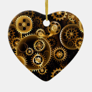 Seamless Steampunk Brass Gears Ceramic Ornament