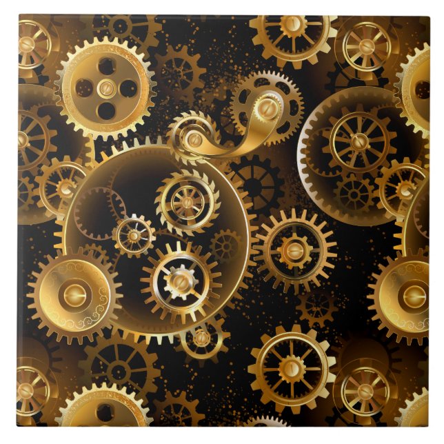 Seamless Steampunk Brass Gears Ceramic Tile (Front)
