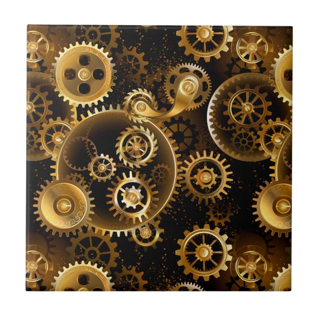 Seamless Steampunk Brass Gears Ceramic Tile (Front)