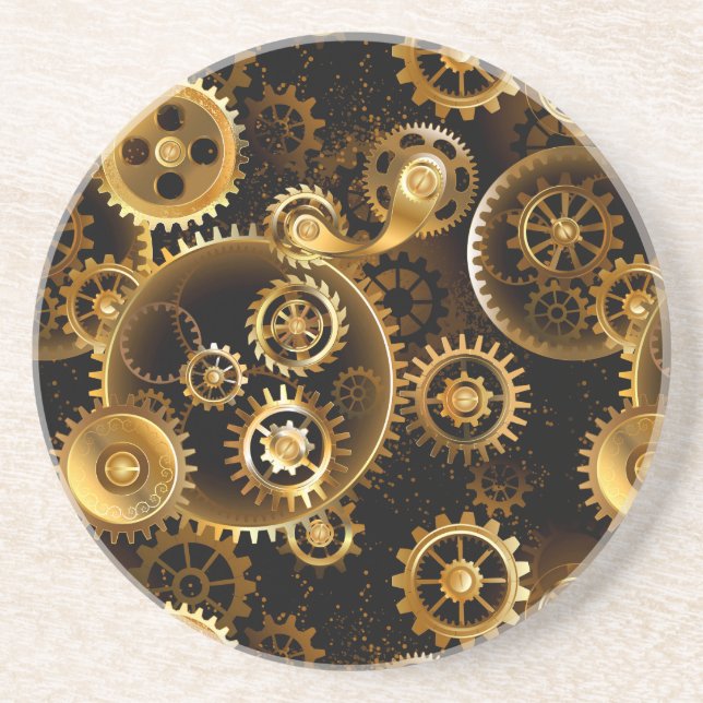 Seamless Steampunk Brass Gears Coaster (Front)