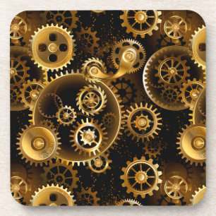Seamless Steampunk Brass Gears Coaster
