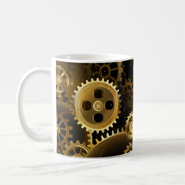 Seamless Steampunk Brass Gears Coffee Mug (Left)