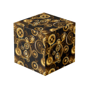 Seamless Steampunk Brass Gears Cube