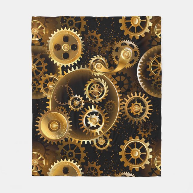 Seamless Steampunk Brass Gears Fleece Blanket (Front)